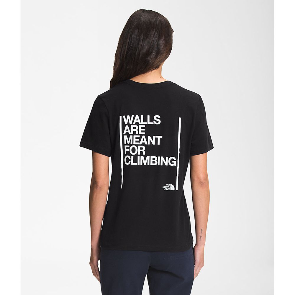 The North Face T-Shirts Womens Australia - The North Face Short Sleeve Walls Black (EZR-951804)